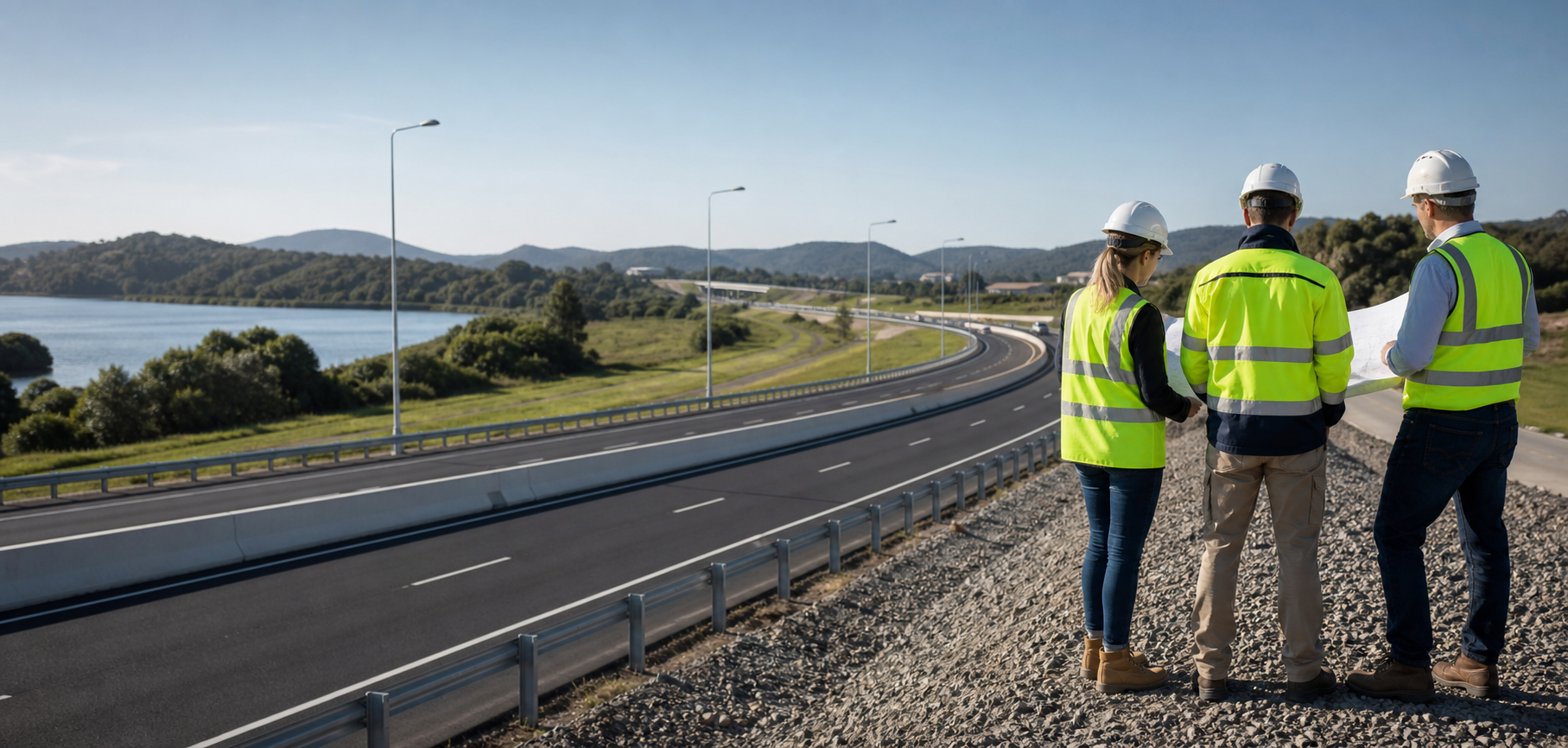 Engineers reviewing roadway and infrastructure plans