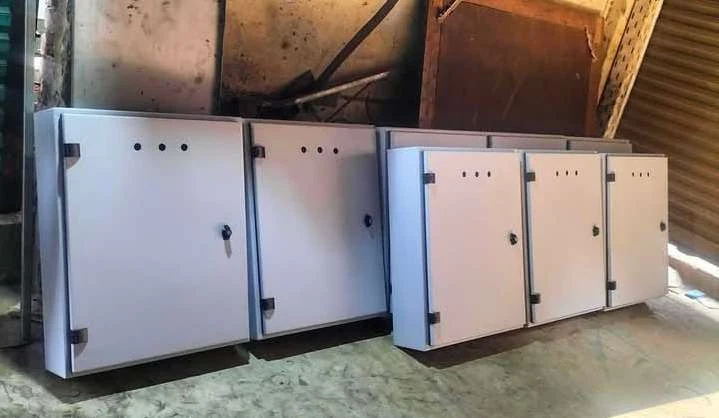 Electrical panel enclosures prepared in a workshop