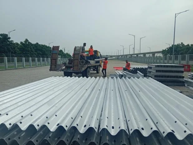 Stacked galvanized steel guardrail products