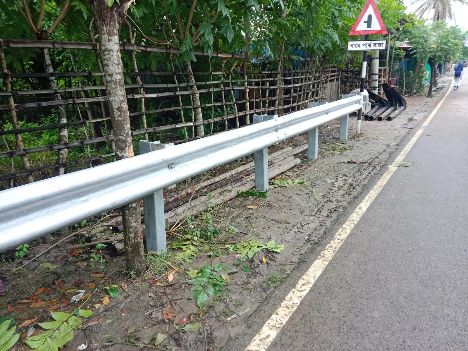 Installed W-Beam guardrail beside the road — Rampal - 500 meter Guardrail - Bagerhat