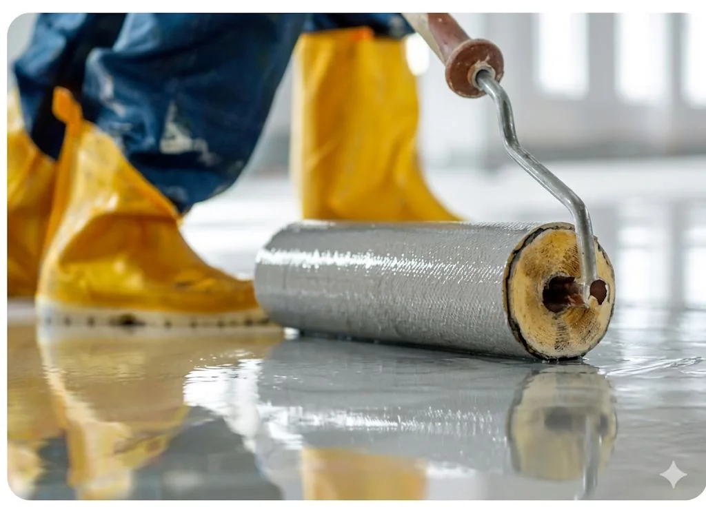 Floor coating applied with a roller
