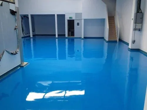 Glossy blue floor coating