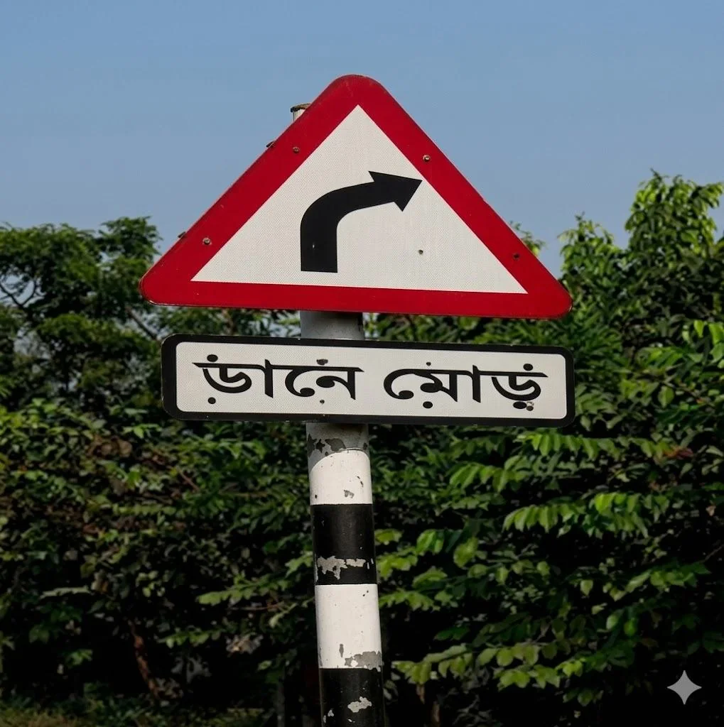 Road sign warning of a right-hand curve