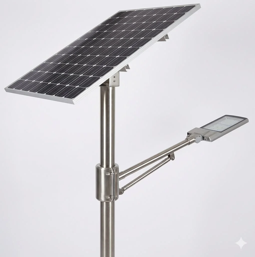 Solar street light panel and pole