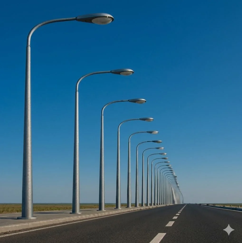 Street light poles along a road