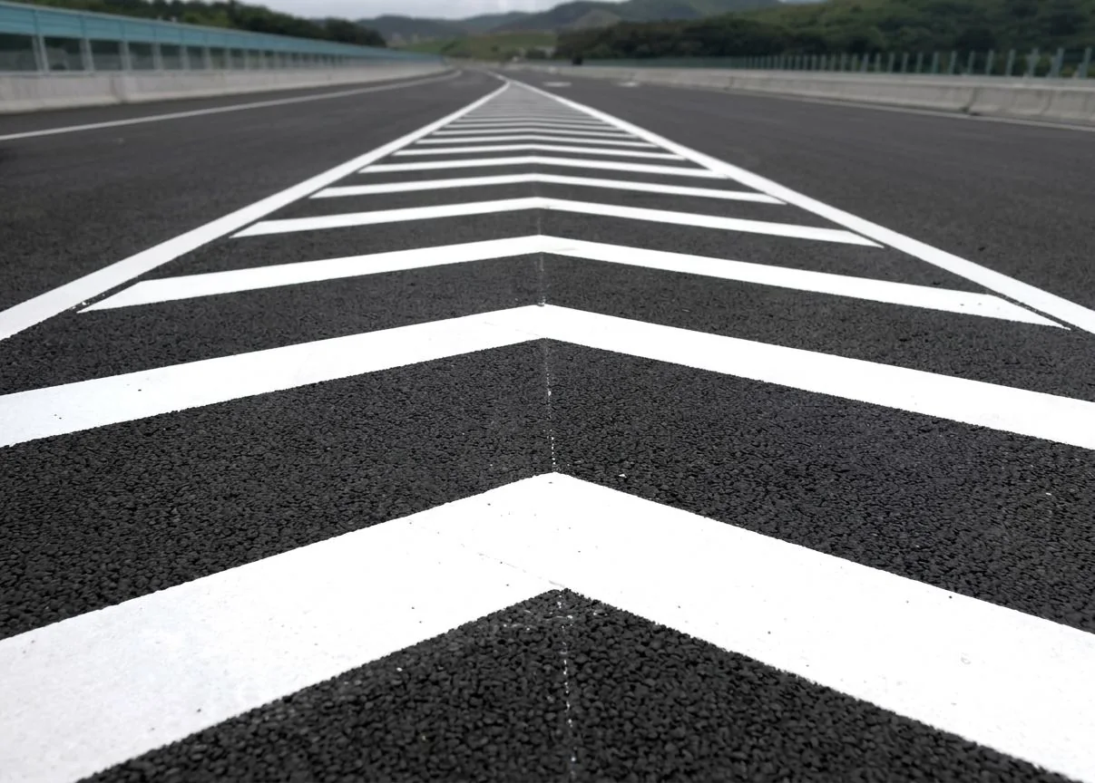 White chevron road markings