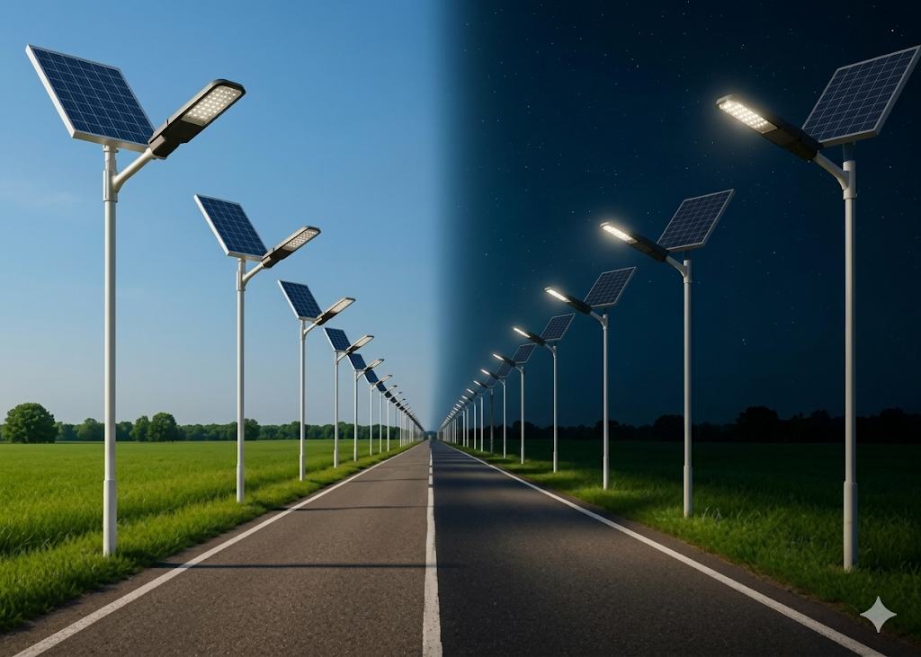Solar lighting along a roadway
