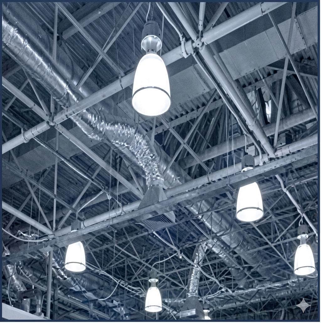 Industrial ceiling lighting installation