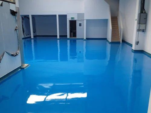 Completed blue epoxy floor